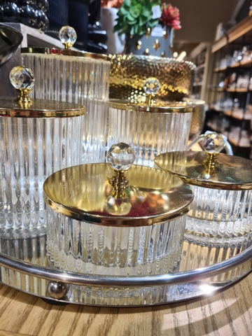 Hũ kẹo kẻ nắp thiếc vàng