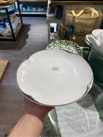 Đĩa tròn 8 trắng viền bạc