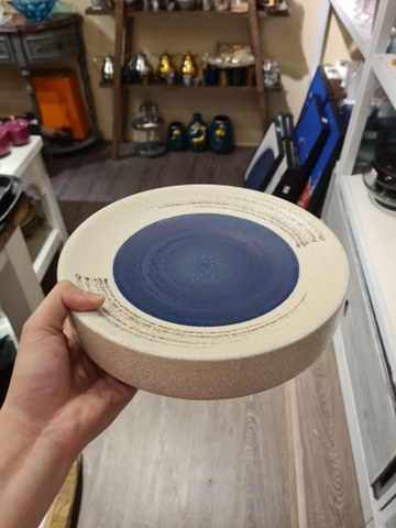 Khay tròn bằng 24x6cm Lộc phát lòng Xanh Đậm