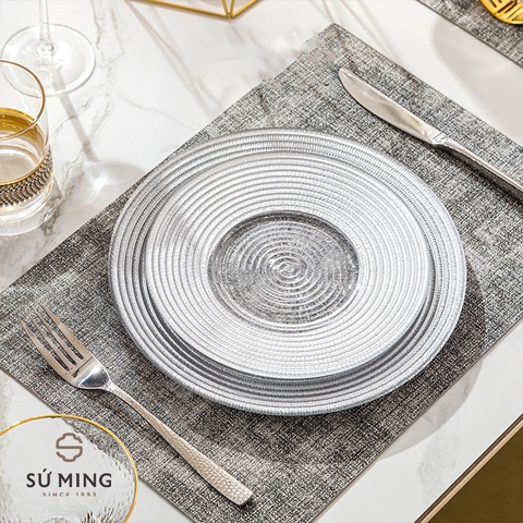 Đĩa Thuỷ Tinh Nhũ Bạc 21cm