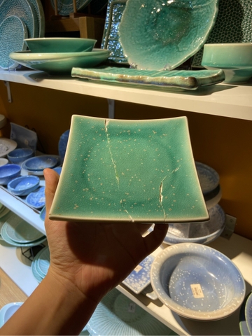 Đĩa vuông 14cm xanh ngọc