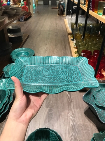 Dĩa chữ nhật sen 28cm xanh Thiên Phúc