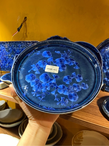 Đĩa tròn vành đứng 9inch hoa xanh