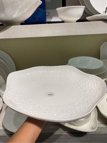 Đĩa oval sâu 14 trắng chấm nổi