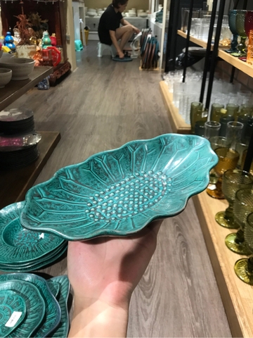 Dĩa Oval dúng cánh sen 27.5x14.5cm xanh Thiên Phúc