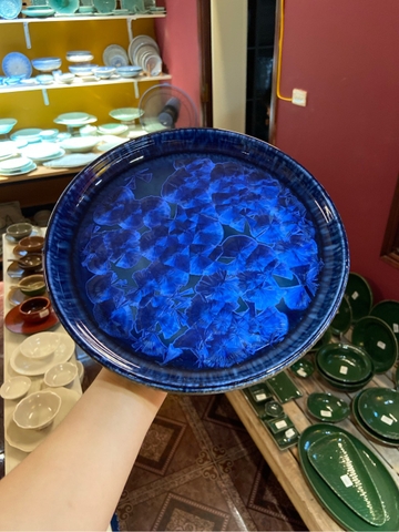 Đĩa tròn vành đứng 10inch hoa xanh