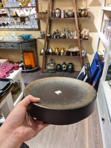 Khay tròn bằng 24x6cm đen phun Vành nâu đồng