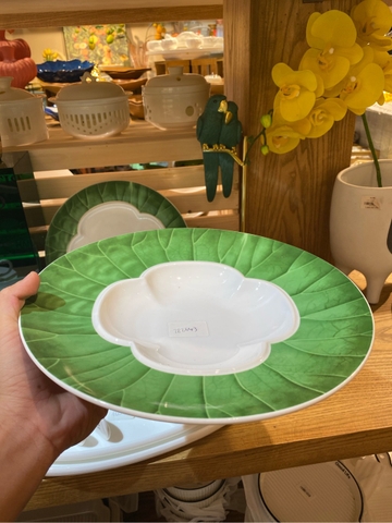 Đĩa sâu 11inch lòng hoa vành xanh lá