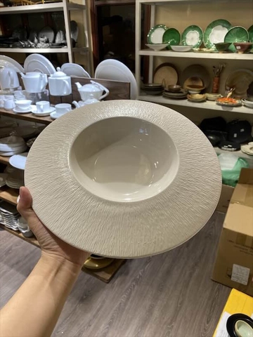 Đĩa soup trắng vành sần 28.5*15*4.5m
