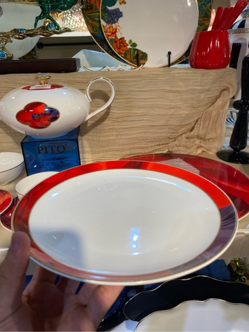 Đĩa nông 8inch hoa đỏ