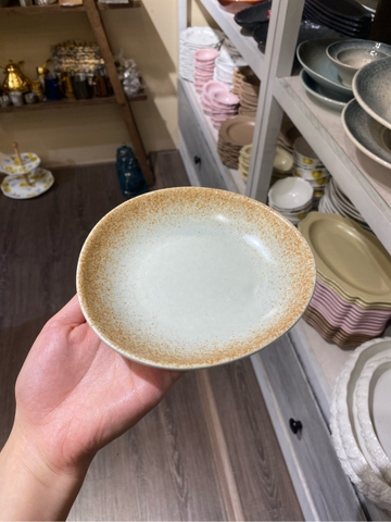 Dĩa 15cm xanh ngọc matte viền nâu (HĐ)