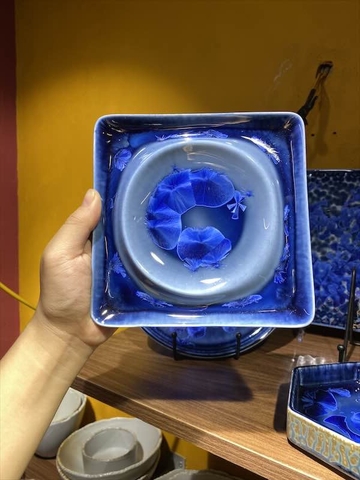 Đĩa vuông 6.25inch kiểu hoa xanh