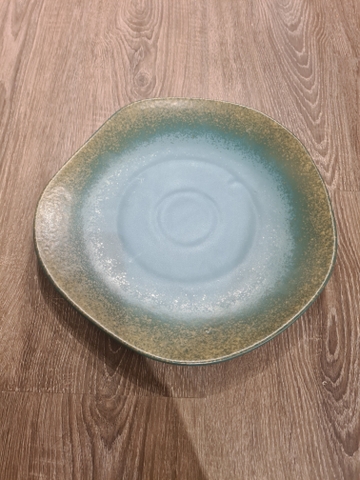 Đĩa trẹt 25cm xanh ngọc bích viền nâu (matte)