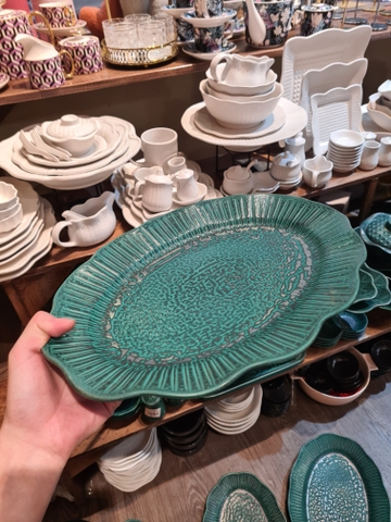 Dĩa Oval sen 36cm xanh Thiên Phúc