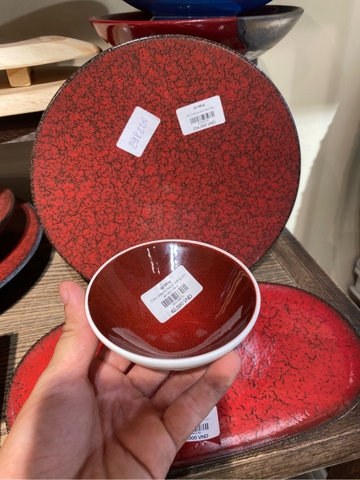 Chén chấm 3.75inch miệng xéo đỏ viền trắng