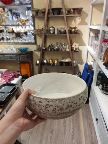 Tô tròn dầy 25 x 9.5 cm sọc ngang nâu phun san hô