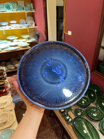 Đĩa tròn vành đứng 9.5inch hoa xanh