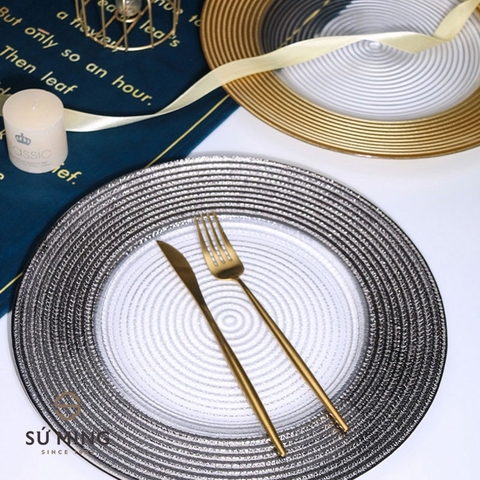Đĩa Thuỷ Tinh Nhũ Ghi 27cm