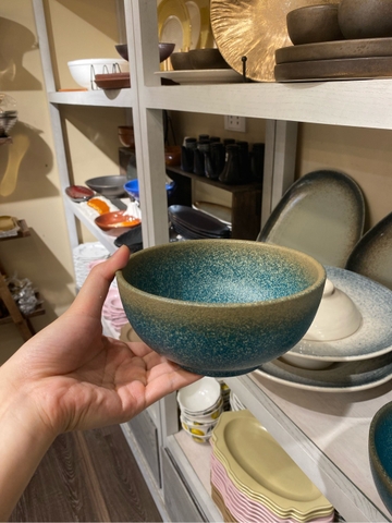 Tô tròn 16cm màu Ngọc Bích Viền Nâu phun hạt (HĐ)