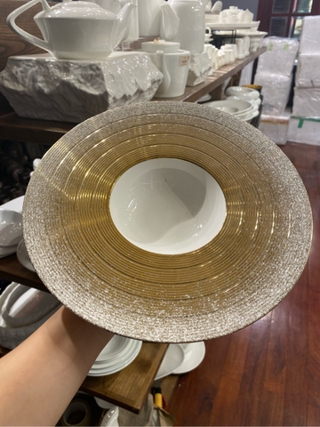 Đĩa soup 28cm nhũ vàng