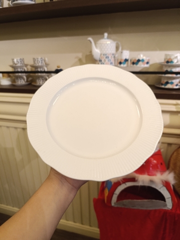 Đĩa nông 9.25inch trắng chấm bi vành