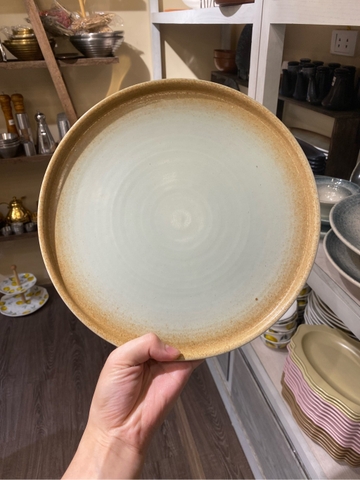 Dĩa tròn vành đứng 26cm Xanh Ngọc (Matte) viền nâu (DAS2)