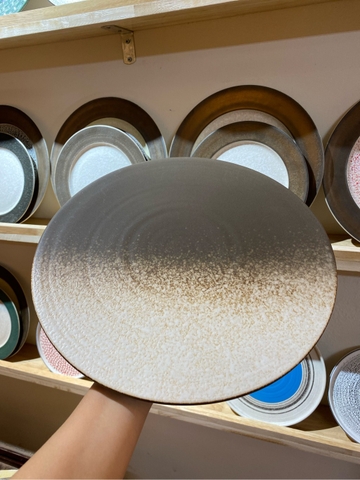 Dĩa bằng 30.5cm trắng nâu