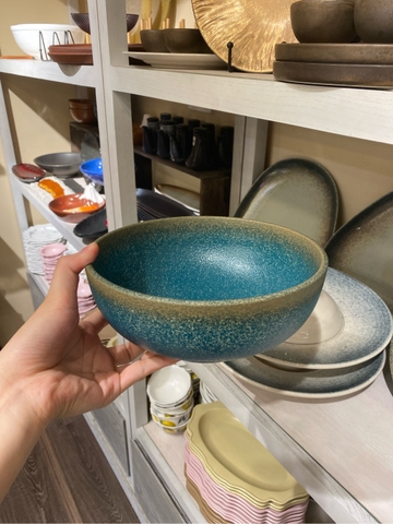 Tô tròn 20cm màu Ngọc Bích Viền Nâu phun hạt (HĐ)