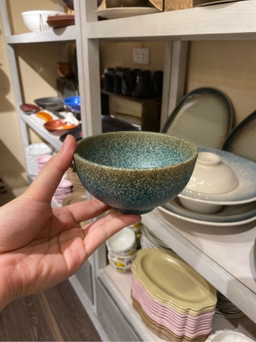 Chén cơm 11.5x6cm Xanh ngọc bích viền nâu phun hạt ( MẪU MỚI)