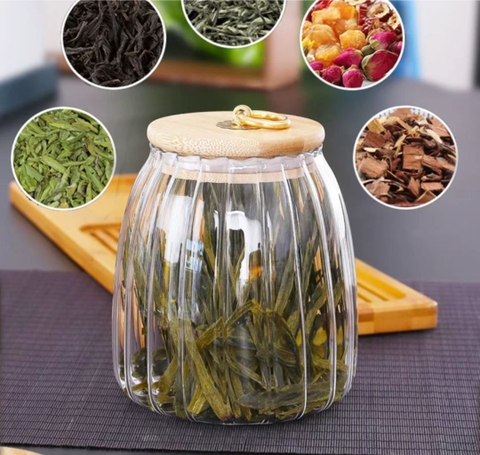 Lọ Tròn Bẹt Khía Nắp Gỗ Móc Vàng