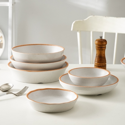 Bát Đĩa Melamine Trắng Viền Cam