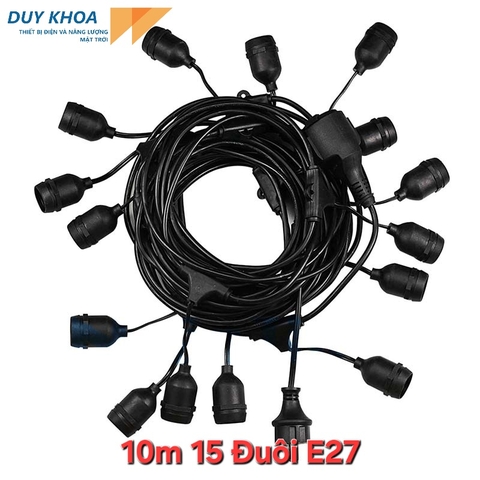 Dây Đui Đèn Ngoài Trời Chống Nước 10m 15 đui đèn E27 Dây Đèn Trang Trí Quán Cà Phê - Sân Vườn.