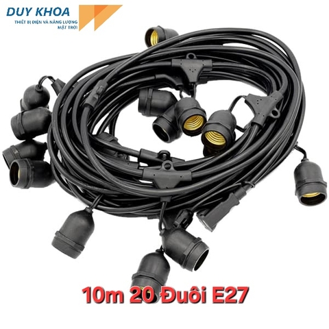 Dây Đui Đèn Ngoài Trời Chống Nước 10m 20 đui E27 Dây Đèn Trang Trí Quán Cà Phê - Sân Vườn.