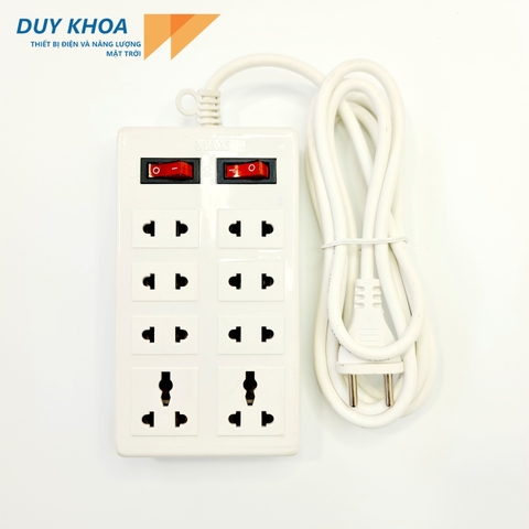 Ổ Cắm Điện 8 Lỗ Cắm (2 Công Tắc) Màu Trắng Vinamax