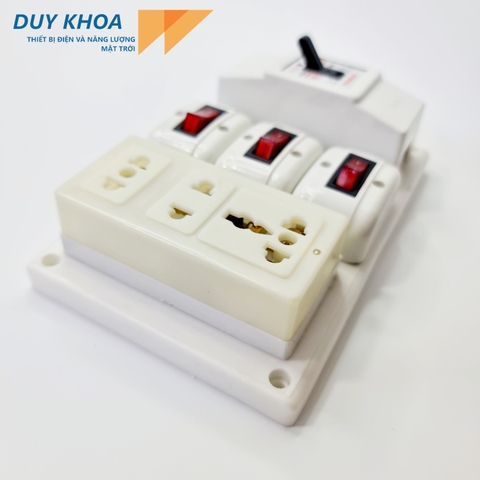 Bảng điện có CB 20A + Công tắc (có đèn báo) + 3 Ổ cắm điện VINAMAX BA33