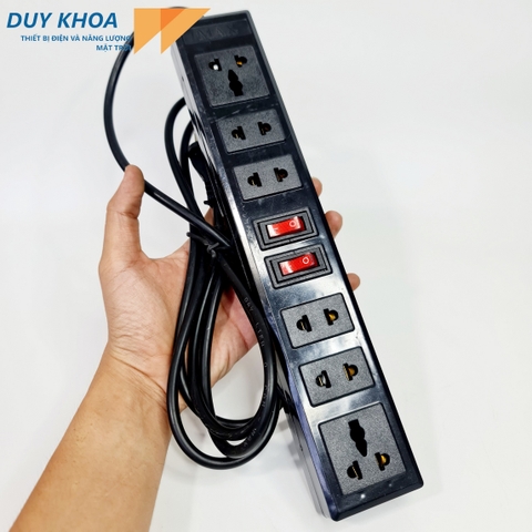 Ổ Cắm Điện 6 Cửa 2 Công tắc Màu Đen Công suất 3000w Vinamax