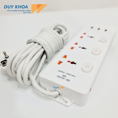 Ổ cắm điện 3 lỗ có màng che + 3 công tắc + 3 Lỗ USB đa năng Dây 5m + Rờ le chống quá tải 10A