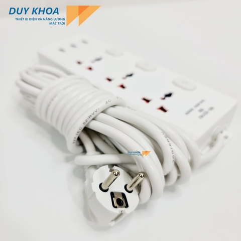 Ổ cắm điện 3 lỗ có màng che + 3 công tắc + 3 Lỗ USB đa năng Dây 5m + Rờ le chống quá tải 10A