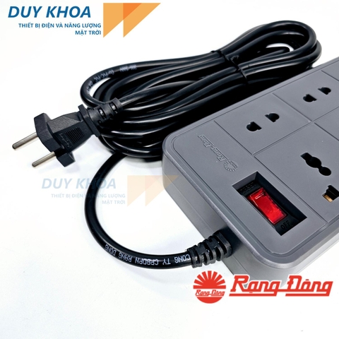 Ổ cắm điện 6 lỗ Rạng Đông màu Xám Công tắc kết hợp Rờ le tự động ngắt điện khi quá tải 2500W - OC06V2