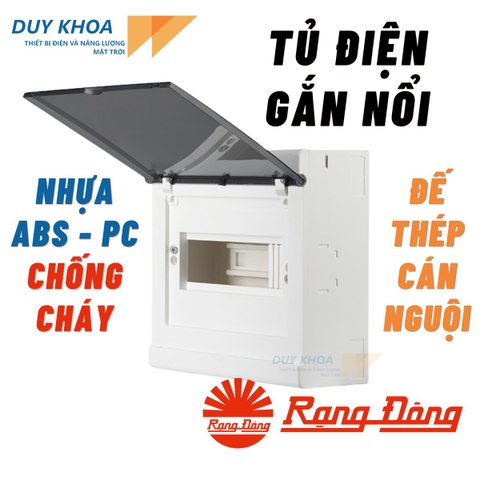 Tủ điện gắn nổi Rạng Đông đế thép cán nguội, mặt ốp - mặt che nhựa ABS - PCC chống va đập vượt trội, chịu nhiệt cao, chống cháy, cách điện tốt