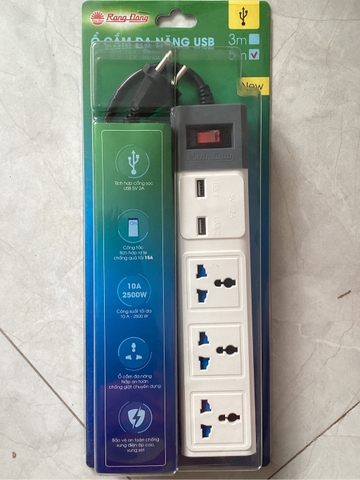 Ổ Cắm Đa Năng 3 ổ cắm có màng che + 2 cổng USB - Rạng Đông
