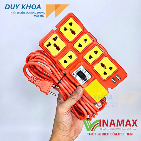 Ổ cắm điện chịu tải 6 lõi sứ  2 cổng USB có CB30A Vinamax