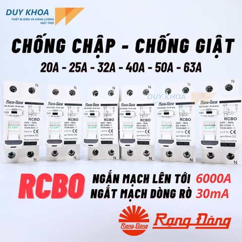 RCBO Bảo vệ quá tải và chống dòng rò chống giật Rạng Đông