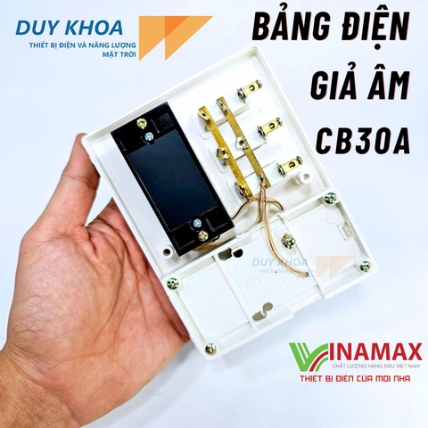 Bảng điện giả âm Vinamax CB30A có ổ cắm điện 3 lỗ và 3 công tắc để đấu tắt mở đèn quạt