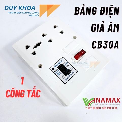 Bảng điện giả âm Vinamax CB30A có ổ cắm điện 3 lỗ và 3 công tắc để đấu tắt mở đèn quạt