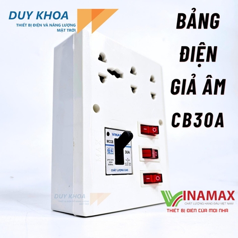 Bảng điện giả âm Vinamax CB30A có ổ cắm điện 3 lỗ và 3 công tắc để đấu tắt mở đèn quạt