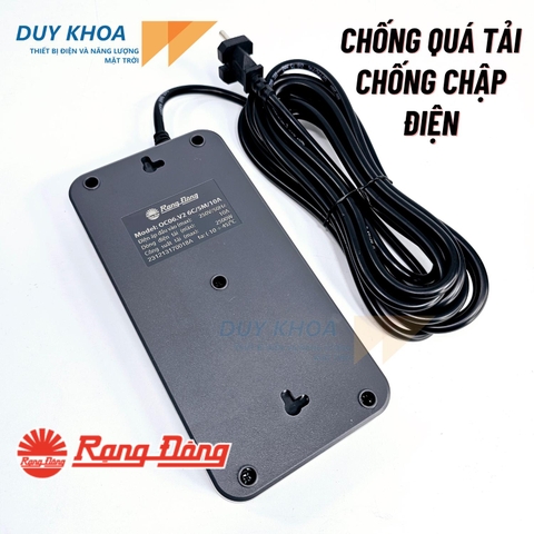 Ổ cắm điện 6 lỗ Rạng Đông màu Xám Công tắc kết hợp Rờ le tự động ngắt điện khi quá tải 2500W - OC06V2
