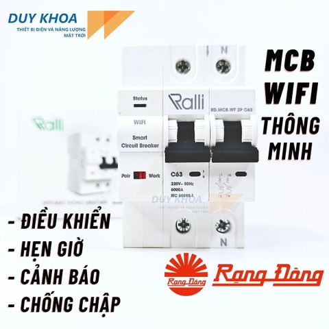 Aptomat WIFI 63A Thông minh Rạng Đông - Điều khiển tắt mở qua điện thoại, theo dõi công suất điện qua điện thoại aptomat  điều từ xa