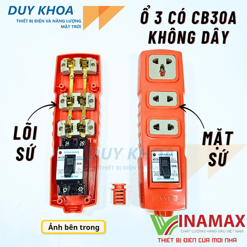 Ổ cắm điện 3 lỗ lõi sứ mặt sứ CB30A Vinamax 6000W | Bếp từ, máy nóng lạnh