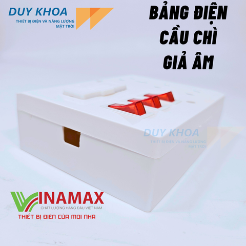 Bảng điện giả âm cầu chì kèm ổ cắm 3 lỗ và công tắc có đèn báo Vinamax